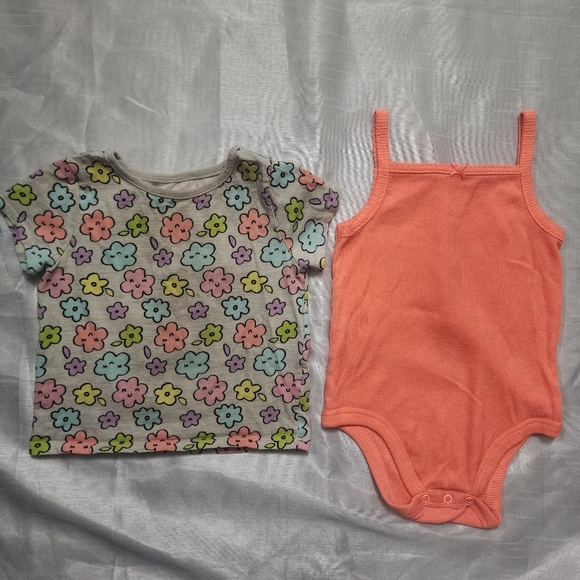 Garanimals Baby Girls' 2-Piece Set - Floral Tee & Ribbed Bodysuit, Size 24 Month - Picture 2 of 5
